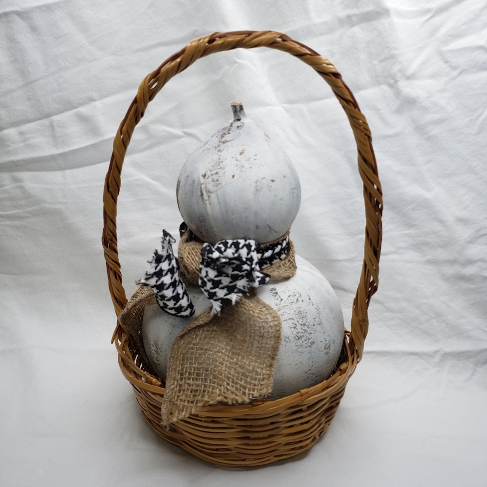 Handmade Gourd Snowman In Basket